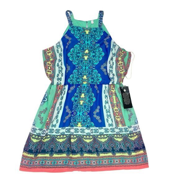 Loralette Dress Womens 2X Green Blue Paisley Print Summer Boho Beach Flowy NEW - Picture 2 of 16